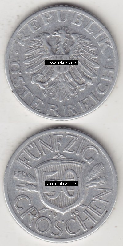 Münzen Österreich / Austria Eurovorläufer, Umlaufmünze vor Euroeinführung 1946-1955, 50 Groschen 1946 (4) Sammlung