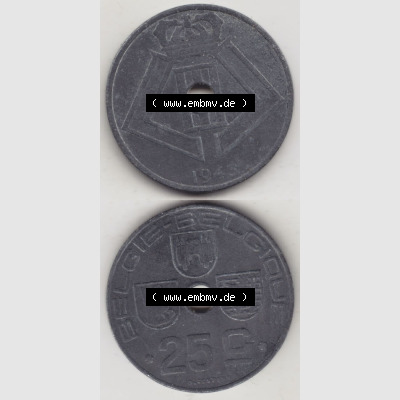 Münzen Belgien Eurovorläufer, Umlaufmünze vor Euroeinführung 1942-1946, 25 Centimes 1943 Belgie - Belgique (4) Sammlung