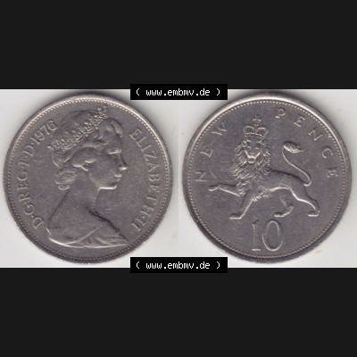 Münzen Großbritannien Eurovorläufer, Umlaufmünze vor Euroeinführung 1968-1981, 10 New Pence 1976 (3) Sammlung