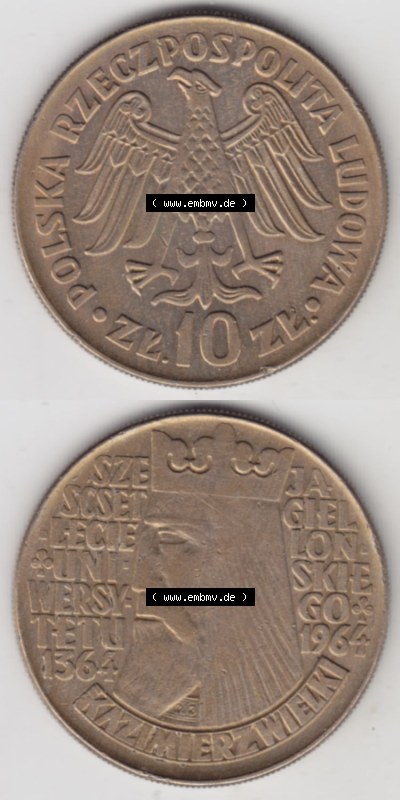 Münzen Polen / Polska Eurovorläufer, Umlaufmünze vor Euroeinführung 1964-1964, 10 Zloty 600. Jahrestag der Jagiellone Universität... Sammlung