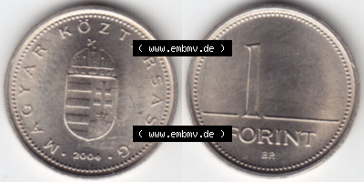 Münzen Ungarn / Magyarország Eurovorläufer, Umlaufmünze vor Euroeinführung 1992-2008, 1 Forint 2004 (3) Sammlung