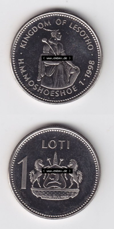 Münzen aus Afrika Lesotho Umlaufmünze 1998-2023, 1 Loti 1998 (4) Sammlung