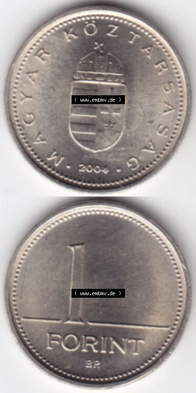 Münzen Ungarn / Magyarország Eurovorläufer, Umlaufmünze vor Euroeinführung 1992-2008, 1 Forint 2004 (4) Sammlung