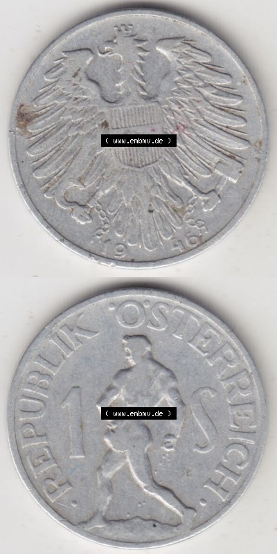 Münzen Österreich / Austria Eurovorläufer, Umlaufmünze vor Euroeinführung 1946-1957, 1 Schilling 1946 I. (4) Sammlung