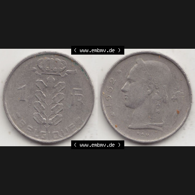 Münzen Belgien Eurovorläufer, Umlaufmünze vor Euroeinführung 1950-1988, 1 Francs-Franken 1952 Belgique (3) Sammlung