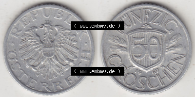 Münzen Österreich / Austria Eurovorläufer, Umlaufmünze vor Euroeinführung 1946-1955, 50 Groschen 1947 I. (3) Sammlung