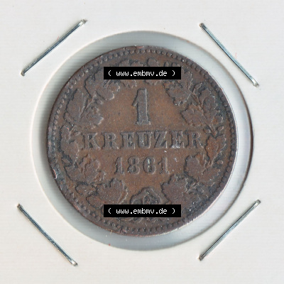 Münzen Deutschland, Altdeutschland 1861, 1 Kreuzer Nassau (1) Sammlung