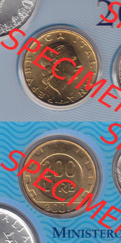 Münzen Italien / Italia Eurovorläufer, Umlaufmünze vor Euroeinführung 1977-2001, 200 Lire, Zahnrad 2001 (4) Sammlung
