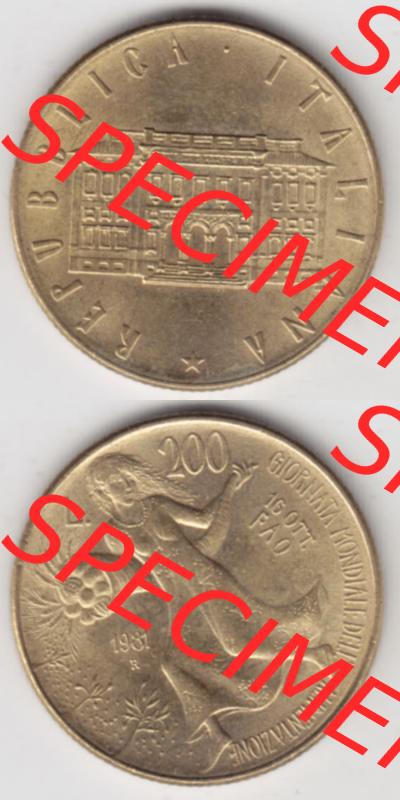 Münzen Italien / Italia Eurovorläufer, Umlaufmünze vor Euroeinführung 1981-1981, 200 Lire FAO - Welternährungstag (4) Sammlung