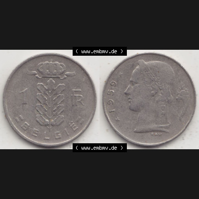 Münzen Belgien Eurovorläufer, Umlaufmünze vor Euroeinführung 1950-1988, 1 Francs-Franken 1959 Belgie (3) Sammlung