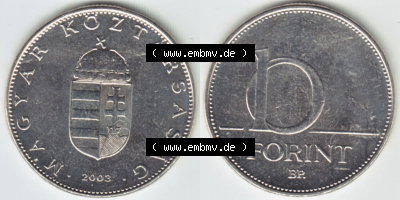 Münzen Ungarn / Magyarország Eurovorläufer, Umlaufmünze vor Euroeinführung 1992-2011, 10 Forint 2003 (3) Sammlung