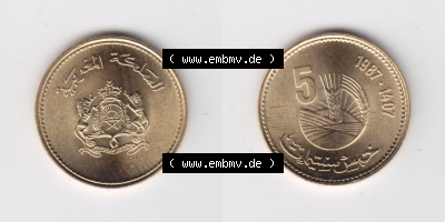 Münzen aus Afrika Marokko Umlaufmünze 1987-1987, AH1407, 5 Centime (3) Sammlung