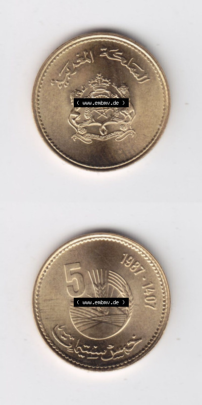 Münzen aus Afrika Marokko Umlaufmünze 1987-1987, AH1407, 5 Centime (4) Sammlung