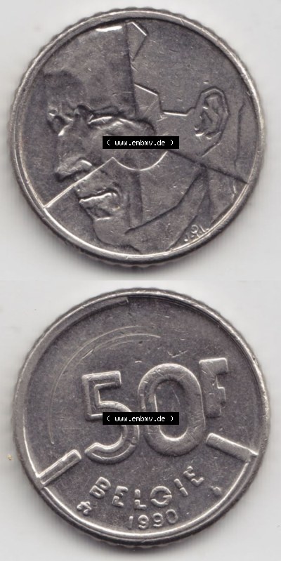 Münzen Belgien Eurovorläufer, Umlaufmünze vor Euroeinführung 1987-1993, 50 Francs Belgie (4) Sammlung