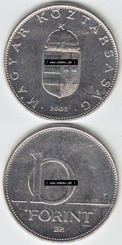 Münzen Ungarn / Magyarország Eurovorläufer, Umlaufmünze vor Euroeinführung 1992-2011, 10 Forint 2003 (4) Sammlung