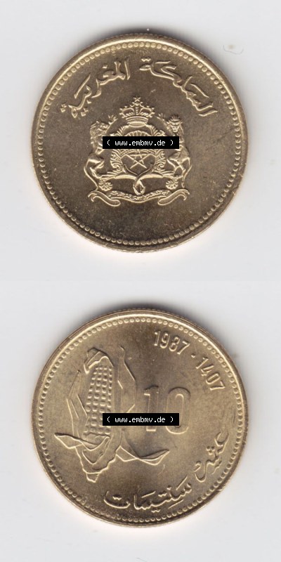 Münzen aus Afrika Marokko Umlaufmünze 1987-1987, AH1407, 10 Centime (4) Sammlung