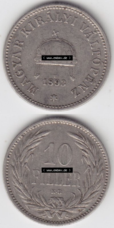 Münzen Ungarn / Magyarország Eurovorläufer, Umlaufmünze vor Euroeinführung 1892-1914, 1 Filler 1893 (4) Sammlung