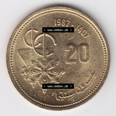Münzen aus Afrika Marokko Umlaufmünze 1987-1987, AH1407, 20 Centime (2) Sammlung