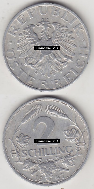 Münzen Österreich / Austria Eurovorläufer, Umlaufmünze vor Euroeinführung 1946-1952, 2 Schilling 1947 (4) Sammlung