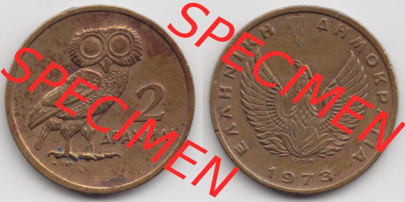 Münzen Griechenland Eurovorläufer, Umlaufmünze vor Euroeinführung 1973, 2 Apaxmai, Drachmen. VS+RS auf einen Bild/Foto einer Münze aus Griechenland... Sammlung