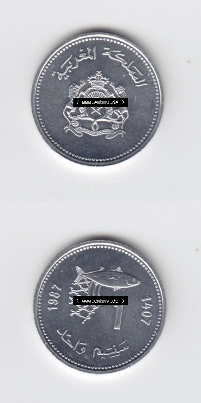 Münzen aus Afrika Marokko Umlaufmünze 1987-1987, AH1407, 1 Centime (4) Sammlung