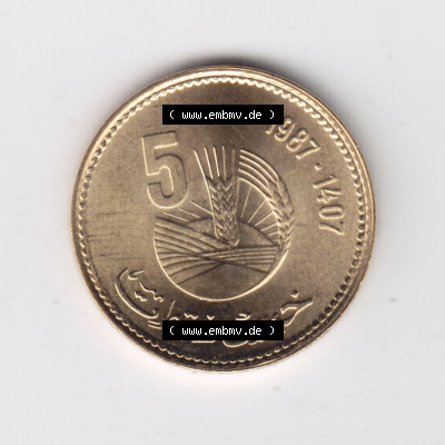 Münzen aus Afrika Marokko Umlaufmünze 1987-1987, AH1407, 5 Centime (2) Sammlung