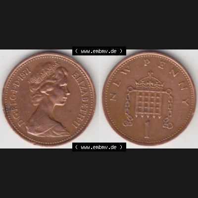 Münzen Großbritannien Eurovorläufer, Umlaufmünze vor Euroeinführung 1971-1981, 1 New Penny 1971 (3) Sammlung