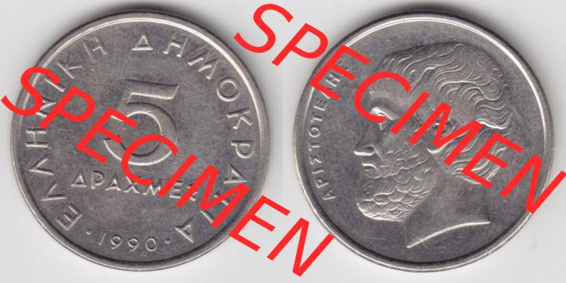 Münzen Griechenland Eurovorläufer, Umlaufmünze vor Euroeinführung 1990, 5 Apaxmee, Drachmen. VS+RS auf einen Bild/Foto einer Münze aus Griechenland... Sammlung