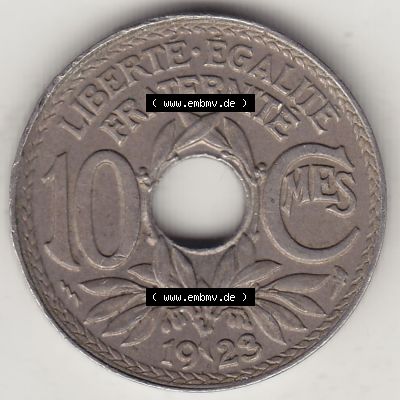 Münzen Frankreich Eurovorläufer, Umlaufmünze vor Euroeinführung 1917-1938, 10 Centimes, RF - Frankreich 10 CMES EGALITÉ FRATERNITÉ LIBERTÉ 1923-1.... Sammlung