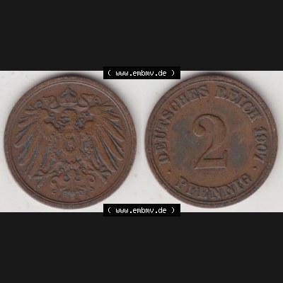 Münzen Deutschland 1871-1918 Kaiserreich 1904-1916, 2 Pfennig A, 1907 (3) Sammlung