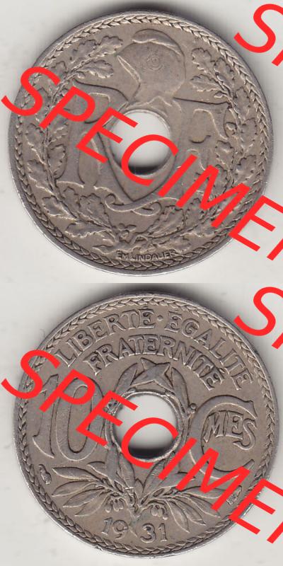 Münzen Frankreich Eurovorläufer, Umlaufmünze vor Euroeinführung 1917-1938, 10 Centimes, 10 CMES EGALITÉ FRATERNITÉ LIBERTÉ 1931-1. Rückseite... Sammlung