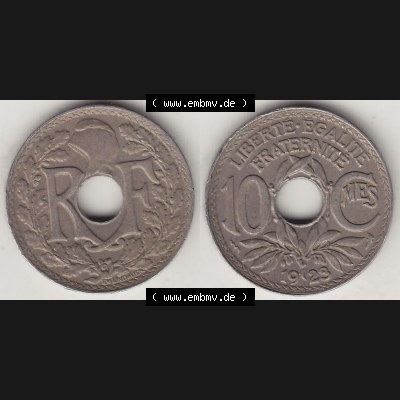 Münzen Frankreich Eurovorläufer, Umlaufmünze vor Euroeinführung 1917-1938, 10 Centimes, RF - Frankreich 10 CMES EGALITÉ FRATERNITÉ LIBERTÉ 1923-1.... Sammlung