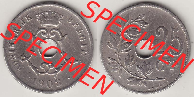 Münzen Belgien Eurovorläufer, Umlaufmünze vor Euroeinführung 1908-1908, 25 Centime - Cen - BELGIË (3) Sammlung