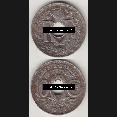 Münzen Frankreich Eurovorläufer, Umlaufmünze vor Euroeinführung 1917-1938, 10 Centimes, 10 CMES EGALITÉ FRATERNITÉ LIBERTÉ 1924-1. Rückseite... Sammlung