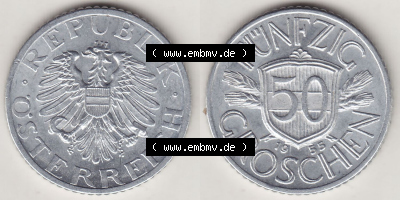 Münzen Österreich / Austria Eurovorläufer, Umlaufmünze vor Euroeinführung 1946-1955, 50 Groschen 1955 (3) Sammlung