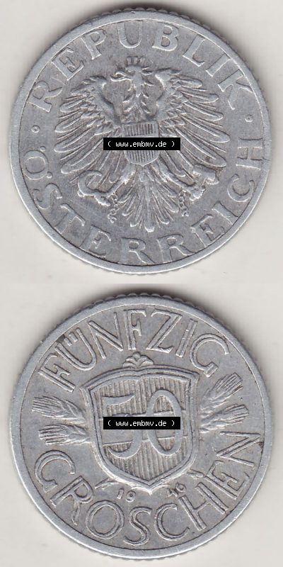 Münzen Österreich / Austria Eurovorläufer, Umlaufmünze vor Euroeinführung 1946-1955, 50 Groschen 1946 (4) Sammlung