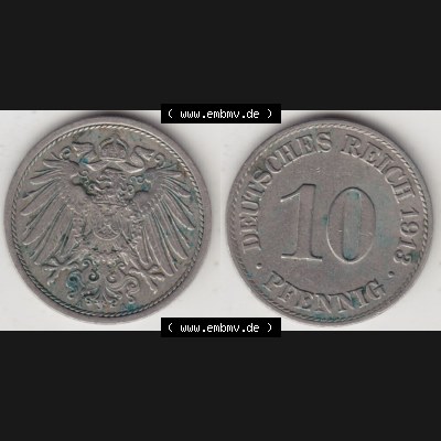 Münzen Deutschland 1871-1918 Kaiserreich 1890-1916, 10 Pfennig A, 1913 I. (3) Sammlung
