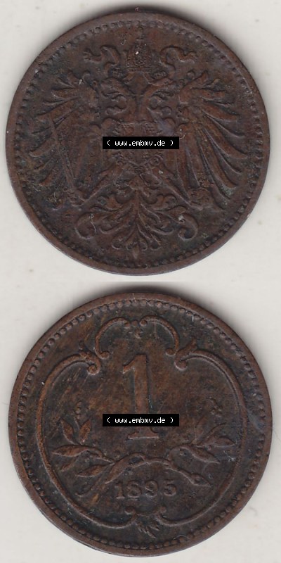 Münzen Österreich / Austria Eurovorläufer, Umlaufmünze vor Euroeinführung 1892-1916, 1 Heller 1895 (4) Sammlung