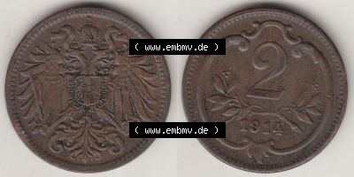 Münzen Österreich / Austria Eurovorläufer, Umlaufmünze vor Euroeinführung 1892-1915, 2 Heller 1914 (3) Sammlung