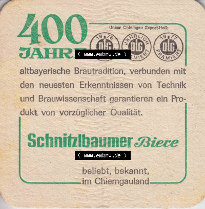 Bierdeckel 400 Jahre 1575 BS 1975 Brauerei Schnitzlbaumer Traunstein (2) Sammlung