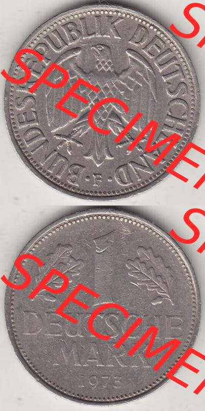 BRD Münzen 1 DM, Umlaufmünze 1950-2001, 1 DM Deutsche Mark, 1973 F-2 (4) Sammlung