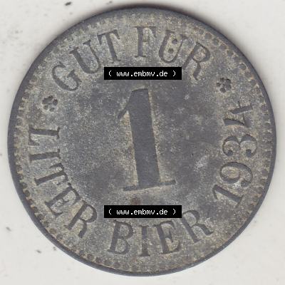 Alte Biermarken Allgemein 1934, Gut für 1 Liter Bier, Brauerei Vereinigung Nürnberg Furth Zirndorf. Rückseite einer Biermarke. Das digitale Bild der Biermarke dürfen... Sammlung