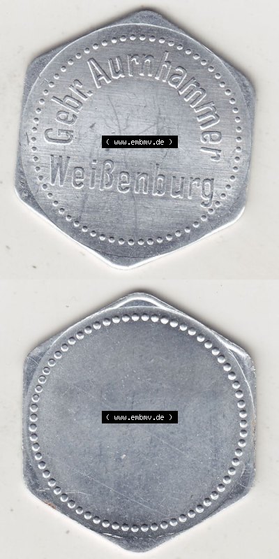 Alte Biermarken Allgemein Gebrüder Aurhammer, Weißenburg. Vorderseite und Rückseite vertikal untereinander zusammengefügt... Sammlung
