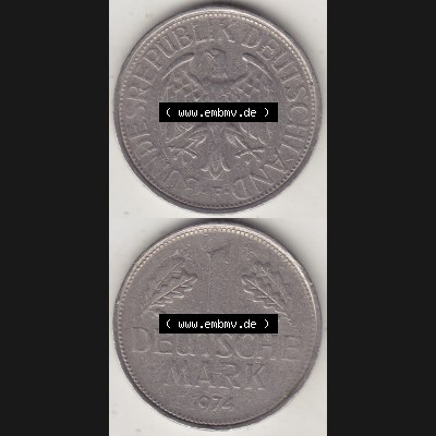 BRD Münzen 1 DM, Umlaufmünze 1950-2001, 1 DM Deutsche Mark, 1974 F-1 (4) Sammlung