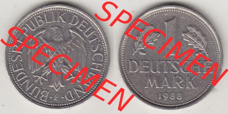 BRD Münzen 1 DM, Umlaufmünze 1950-2001, 1 DM Deutsche Mark, 1988 F-1. Vorderseite und Rückseite der Münze aus Deutschland Sammlung