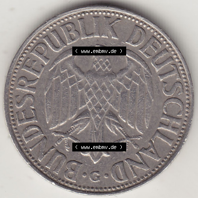 BRD Münzen 1 DM, Umlaufmünze 1950-2001, 1 DM Deutsche Mark, 1958 G-1. Vorderseite der Münze aus Deutschland Sammlung