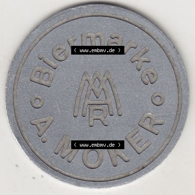 Alte Biermarken Allgemein Biermarke A. Moker. Rückseite einer Biermarke. Das digitale Bild der Biermarke dürfen private Sammler für sich und der Nutzung auf der eigenen... Sammlung