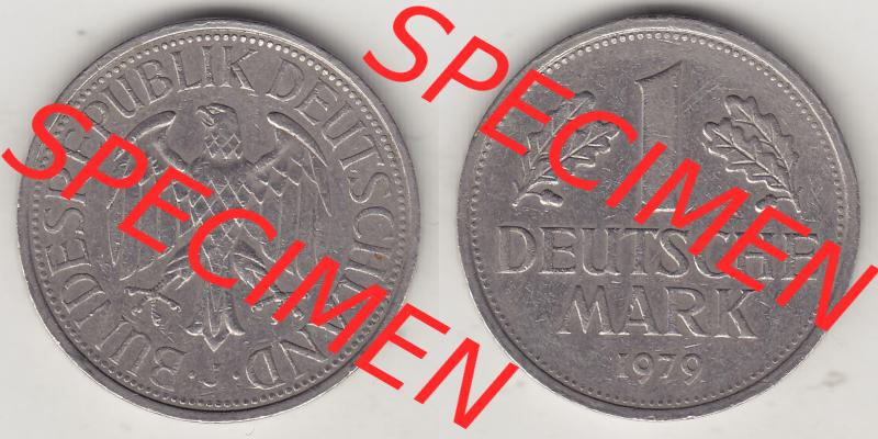 BRD Münzen 1 DM, Umlaufmünze 1950-2001, 1 DM Deutsche Mark, 1979 J-1. Vorderseite und Rückseite der Münze aus Deutschland Sammlung