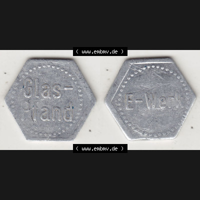Alte Wertmarken Allgemein Glaspfand E-Werk, Sechskantige Marke. Vorderseite und Rückseite auf einen digitalen Bild einer Wertmarke. Das digitale Bild der Wertmarke dürfen... Sammlung