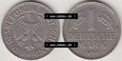 BRD Münzen 1 DM, Umlaufmünze 1950-2001, 1 DM Deutsche Mark, 1958 G-1. Vorderseite und Rückseite der Münze aus Deutschland Sammlung